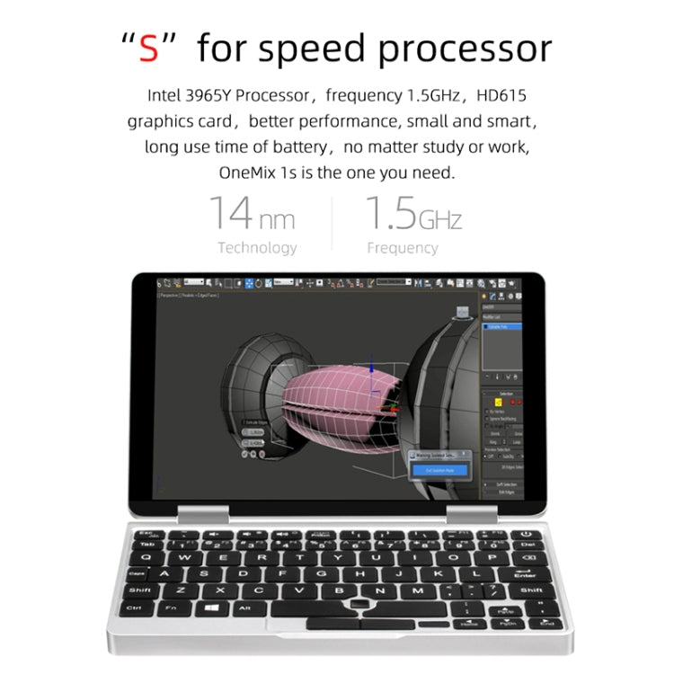 ONE-NETBOOK OneMix 1s Laptop, 7.0 inch, 8GB+128GB, Windows 10 Home, Intel Celeron 3965Y Quad Core 1.5GHz, Support Dual Band WiFi & Bluetooth & Fingerprint Unlock(Silver)