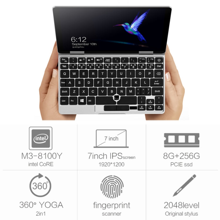 ONE-NETBOOK OneMix 2s Laptop, 7.0 inch, 8GB+256GB, Windows 10 Home, Intel CoRE M3-8100Y, Support Dual Band WiFi & Bluetooth & Fingerprint Unlock(Silver)