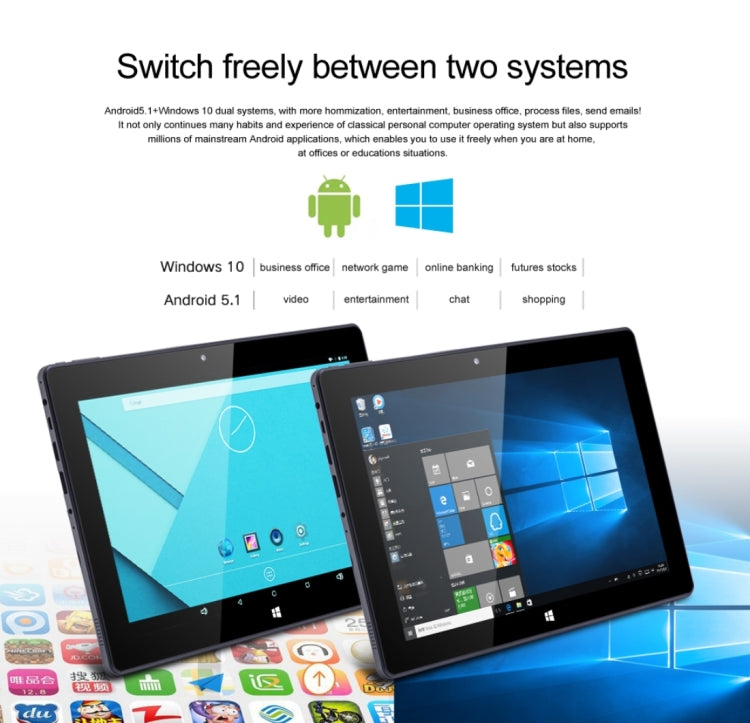 Cenovo W10 Dual OS Tablet, 10.1 inch, 2GB+32GB, Windows 10 & Android 5.1, Intel Cherry Trail Z8350 Quad Core 1.92GHz, Support OTG, HDMI