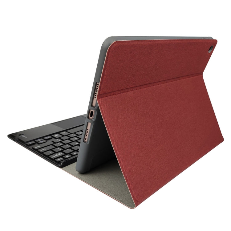 RK102C Detachable Magnetic Plastic Bluetooth Keyboard with Touchpad + Silk Pattern TPU Tablet Case for iPad 10.2, with Pen Slot & Bracket