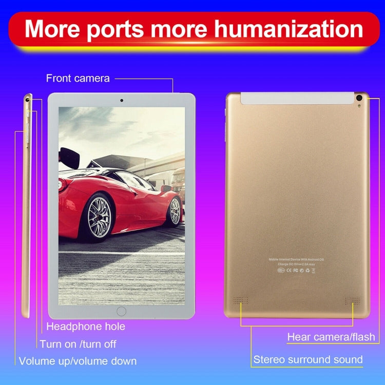Y12 3G Phone Call Tablet PC, 10.1 inch, 2GB+16GB, Android 4.4 MTK6592 Octa-core up to 1.3GHz, WiFi, Bluetooth, OTG, GPS(Gold)