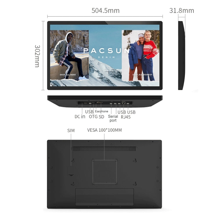 HSD2132 Touch Screen All in One PC, 21.5 inch, 2GB+16GB, Android 8.1, RK3288 Quad Core Cortex A17 1.8GHz, Support Bluetooth / WiFi / SD Card / OTG(Black)