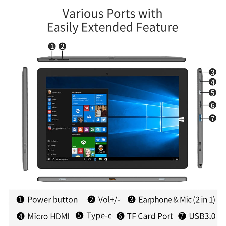 Jumper EZpad Pro 8 Tablet PC, 11.6 inch, 8GB+128GB, Windows 10 Intel Celeron N3350 or Atom E3950 Random CPU Delivery, Support TF Card & Bluetooth & Dual WiFi & Micro HDMI, Not Included Keyboard (Black+Grey)