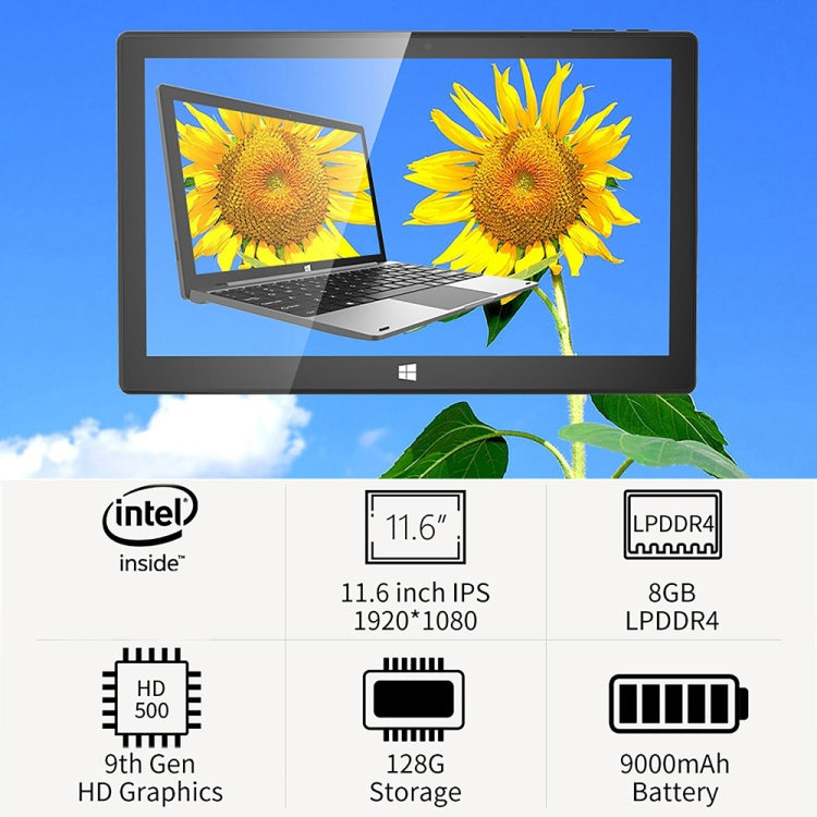 Jumper EZpad Pro 8 Tablet PC, 11.6 inch, 8GB+128GB, Windows 10 Intel Celeron N3350 or Atom E3950 Random CPU Delivery, Support TF Card & Bluetooth & Dual WiFi & Micro HDMI, Not Included Keyboard (Black+Grey)