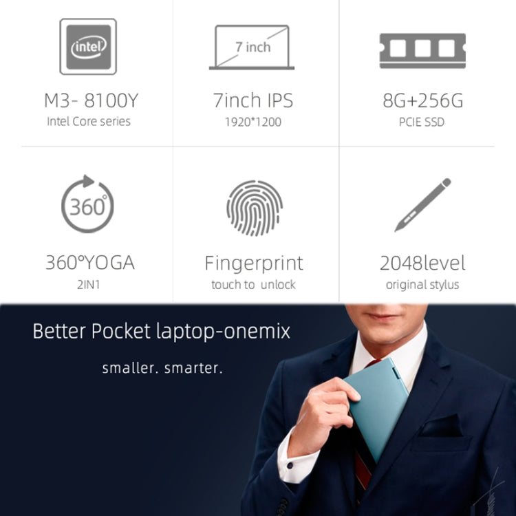 ONE-NETBOOK OneMix 1s+ Laptop, 7.0 inch, 8GB+256GB, Windows 10 Intel Core M3-8100Y, Support Dual Band WiFi & Bluetooth & Fingerprint Unlock(Baby Blue)