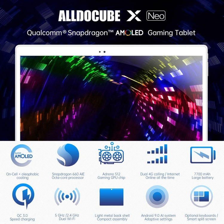 ALLDOCUBE X Neo (T1009) 4G LTE Tablet, 10.5 inch, 4GB+64GB, Android 9.0 Qualcomm Snapdragon 660 Octa Core Up to 2.2GHz, Support Bluetooth & Dual Band WiFi & Dual SIM & OTG, with Magnetic Keyboard Leather Case(Silver)