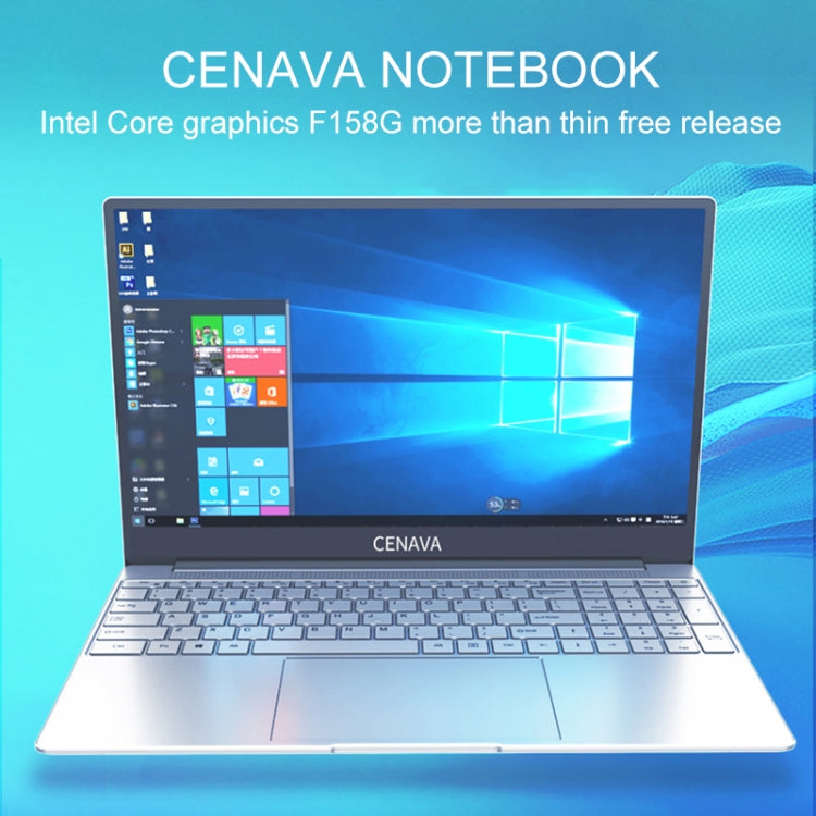 CENAVA F158G Notebook, 15.6 inch, 8GB+128GB, Windows 10 Intel Core i3-6157U Dual Core Up to 2.40 GHz, Support TF Card & Bluetooth & WiFi & Micro HDMI, US/EU Plug(Silver)