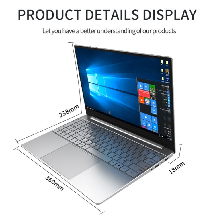 CENAVA F158G Notebook, 15.6 inch, 8GB+512GB, Windows 10 Intel Celeron J4105 Quad Core 1.5-2.5 GHz, Support TF Card & Bluetooth & WiFi & Micro HDMI, US/EU Plug(Silver)