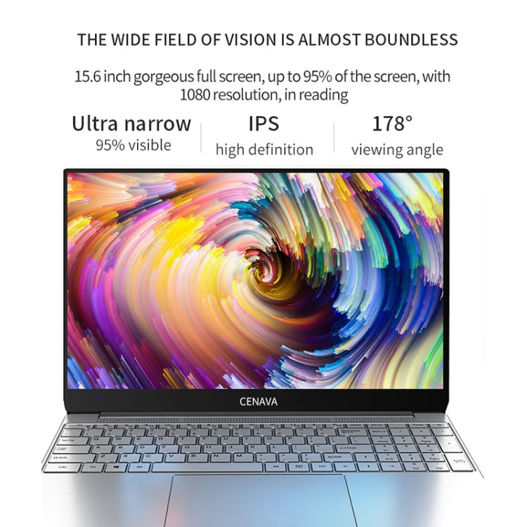 CENAVA F158G Notebook, 15.6 inch, 8GB+512GB, Windows 10 Intel Celeron J4105 Quad Core 1.5-2.5 GHz, Support TF Card & Bluetooth & WiFi & Micro HDMI, US/EU Plug(Silver)