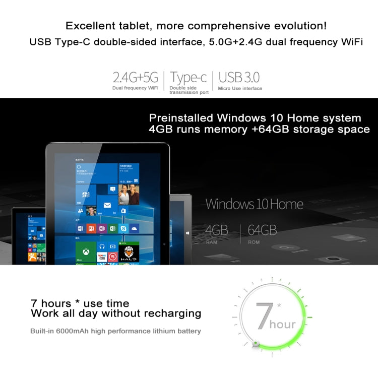 ONDA oBook10 Pro2, 10.1 inch, 4GB+64GB, 6000mAh Battery, Windows 10 Home, Intel Atom X7-Z8750 1.6GHz ~ 2.56GHz,  Dual Band WiFi, Bluetooth(Black)
