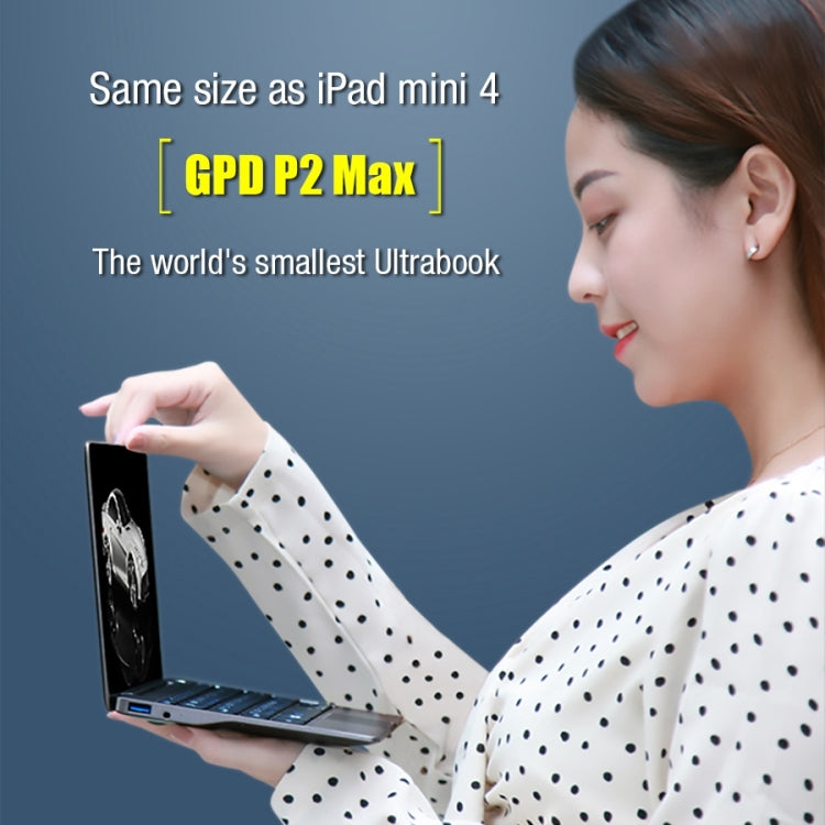 GPD P2 Max Mini Laptop, 8.9 inch, 8GB+256GB, Windows 10 Intel Celeron 3965Y Dual Core 1.5Ghz, Support Fingerprint Identification & Dual Band WiFi & Bluetooth & Micro HDMI(Silver)