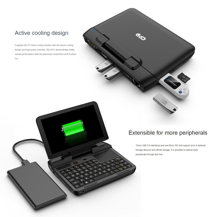 GPD MicroPC Mini Laptop, 6.0 inch, 8GB+256GB, Windows 10 Intel Celeron N4120 Quad Core, Support Dual Band WiFi & Bluetooth & TF Card, US Plug(Black)
