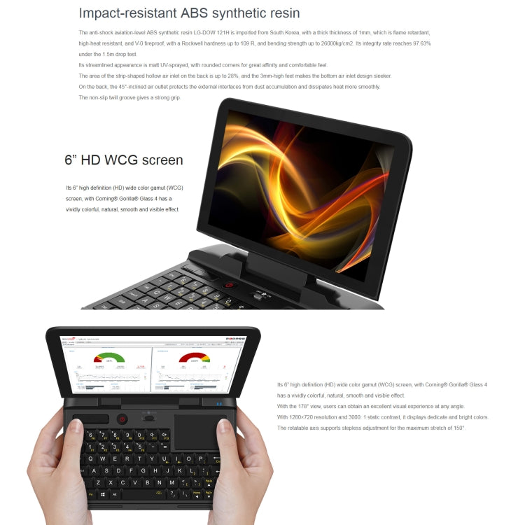 GPD MicroPC Mini Laptop, 6.0 inch, 8GB+256GB, Windows 10 Intel Celeron N4120 Quad Core, Support Dual Band WiFi & Bluetooth & TF Card, US Plug(Black)