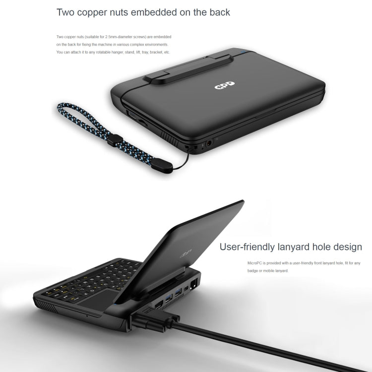 GPD MicroPC Mini Laptop, 6.0 inch, 8GB+256GB, Windows 10 Intel Celeron N4120 Quad Core, Support Dual Band WiFi & Bluetooth & TF Card, US Plug(Black)