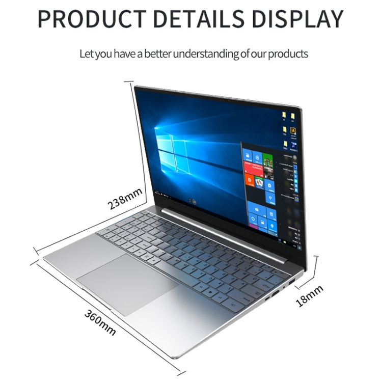 HONGSAMDE F158G Notebook, 15.6 inch, 8GB+128GB, Windows 10 Intel Core i3-6157U Dual Core Up to 2.40 GHz, Support TF Card & Bluetooth & WiFi & Micro HDMI, US Plug(Silver)