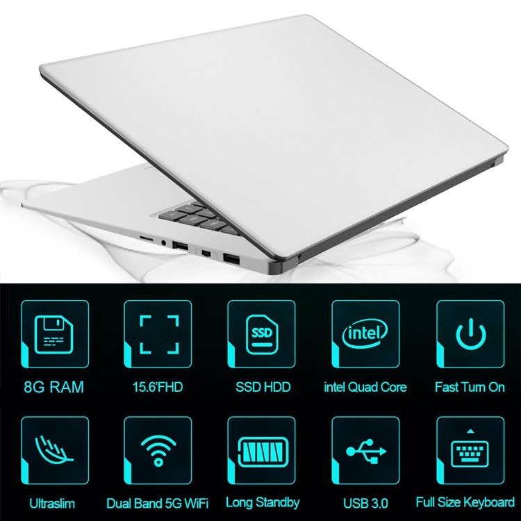 F14 Laptop, 15.6 inch, 8GB+256GB, Windows 10 OS, Intel Celeron J3455 Quad Core 1.5GHz-2.3GHz, Support TF Card & Bluetooth & WiFi & RJ45, US Plug