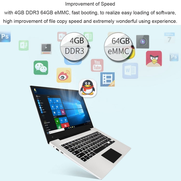 Jumper EZbook 3 Laptop, 14 inch, 4GB+64GB, 10000mAh Battery, Windows 10 Intel Apollo Lake N3350 Dual Core 1.1GHz-2.4GHz, Support TF Card & WiFi & HDMI(Silver)
