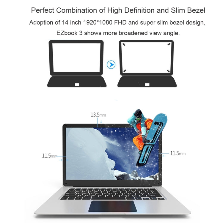 Jumper EZbook 3 Laptop, 14 inch, 4GB+64GB, 10000mAh Battery, Windows 10 Intel Apollo Lake N3350 Dual Core 1.1GHz-2.4GHz, Support TF Card & WiFi & HDMI(Silver)