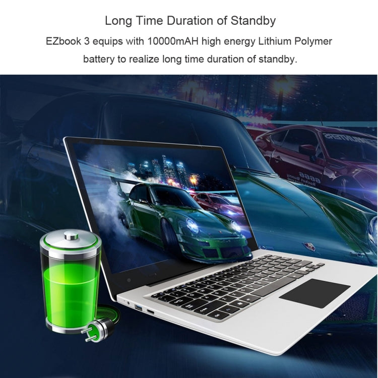 Jumper EZbook 3 Laptop, 14 inch, 4GB+64GB, 10000mAh Battery, Windows 10 Intel Apollo Lake N3350 Dual Core 1.1GHz-2.4GHz, Support TF Card & WiFi & HDMI(Silver)
