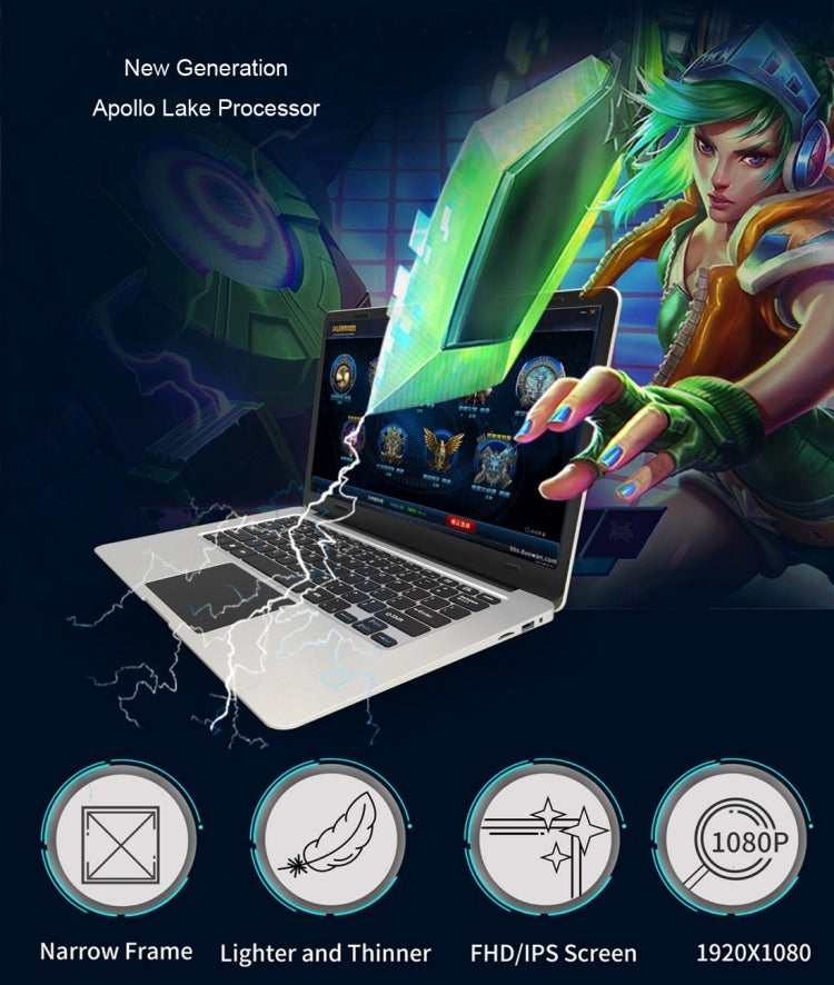 Jumper EZbook 3 Laptop, 14 inch, 4GB+64GB, 10000mAh Battery, Windows 10 Intel Apollo Lake N3350 Dual Core 1.1GHz-2.4GHz, Support TF Card & WiFi & HDMI(Silver)