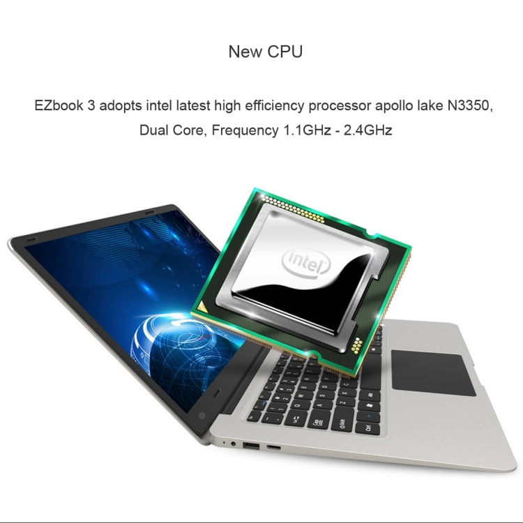 Jumper EZbook 3 Laptop, 14 inch, 4GB+64GB, 10000mAh Battery, Windows 10 Intel Apollo Lake N3350 Dual Core 1.1GHz-2.4GHz, Support TF Card & WiFi & HDMI(Silver)