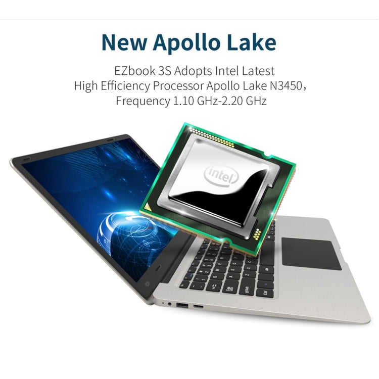 Jumper EZbook 3S Laptop, 14 inch, 6GB+256GB SSD, 10000mAh Battery, Windows 10 Intel Apollo Lake N3450 Quad Core 1.1GHz-2.2GHz, Support TF Card & WiFi & HDMI, Only Chinese & English(Silver)
