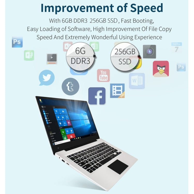 Jumper EZbook 3S Laptop, 14 inch, 6GB+256GB SSD, 10000mAh Battery, Windows 10 Intel Apollo Lake N3450 Quad Core 1.1GHz-2.2GHz, Support TF Card & WiFi & HDMI, Only Chinese & English(Silver)