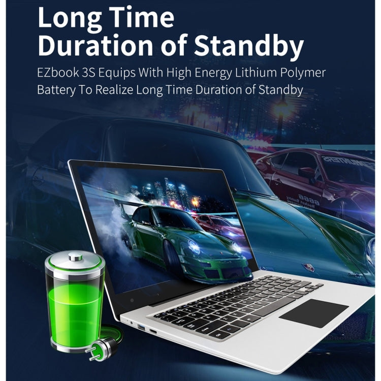 Jumper EZbook 3S Laptop, 14 inch, 6GB+256GB SSD, 10000mAh Battery, Windows 10 Intel Apollo Lake N3450 Quad Core 1.1GHz-2.2GHz, Support TF Card & WiFi & HDMI, Only Chinese & English(Silver)