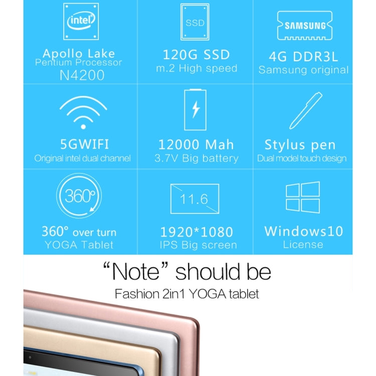 VOYO VBOOK A11 Tablet PC, 11.6 inch, 4GB+120GB SSD, Windows 10 Intel Apollo Lake N4200 Quad Core 2.2Ghz, Support Dual SSD Extend & 360 Degree Turning & TF Card & Bluetooth & WiFi(Gold)