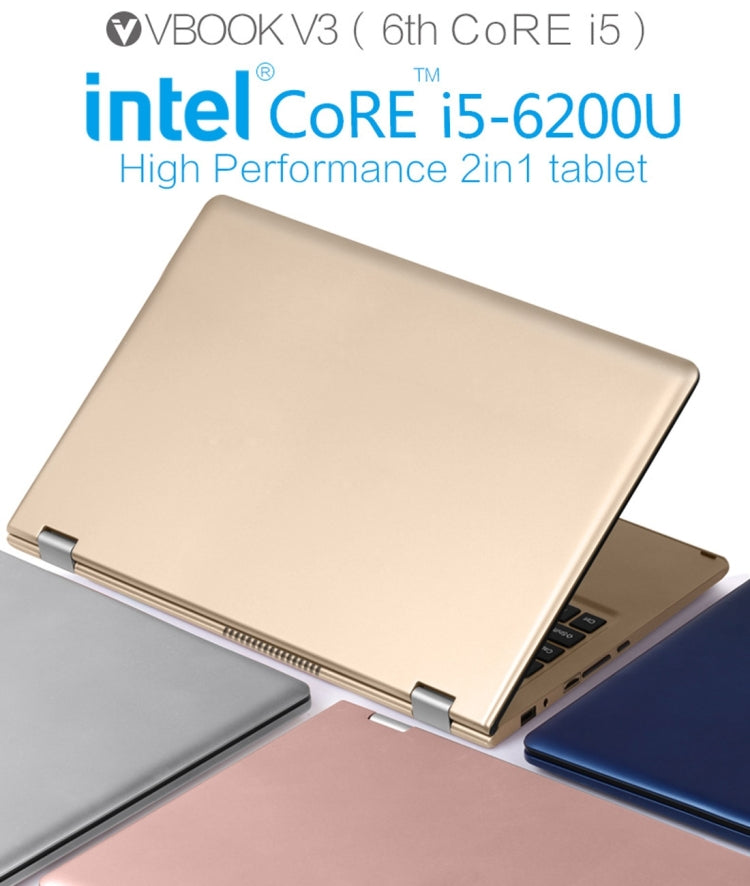 VOYO VBOOK V3 i5 6200 , 13.3 inch, 4GB+128GB SSD, 2 in 1 Tablet + Keyboard, Fingerprint Identification, 12000mAh Battery,Windows 10 Intel skylake Core i5 6200 Dual Core 2.3Ghz, Support 360 Degree Turning & TF Card & Bluetooth & WiFi(Gold)