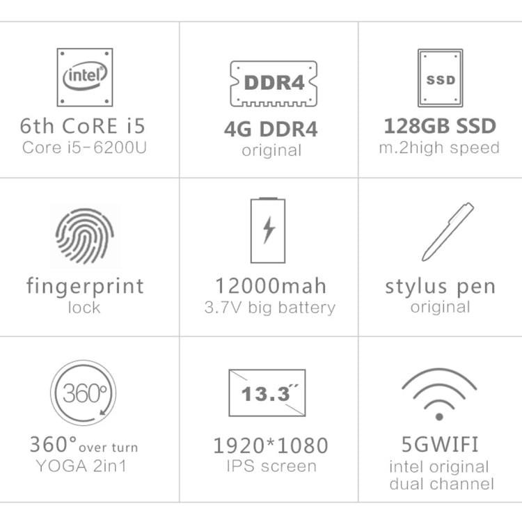 VOYO VBOOK V3 i5 6200 , 13.3 inch, 4GB+128GB SSD, 2 in 1 Tablet + Keyboard, Fingerprint Identification, 12000mAh Battery,Windows 10 Intel skylake Core i5 6200 Dual Core 2.3Ghz, Support 360 Degree Turning & TF Card & Bluetooth & WiFi(Gold)