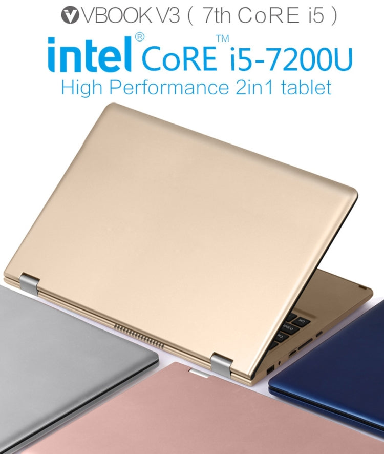 VOYO VBOOK V3 i5 7200U Tablet PC, 13.3 inch, 8GB+256GB SSD, Fingerprint Identification, 12000mAh Battery, Windows 10 Intel kabylake Core i5-7200U Dual Core 2.5Ghz, Support 360 Degree Turning & TF Card & Bluetooth & WiFi(Gold)