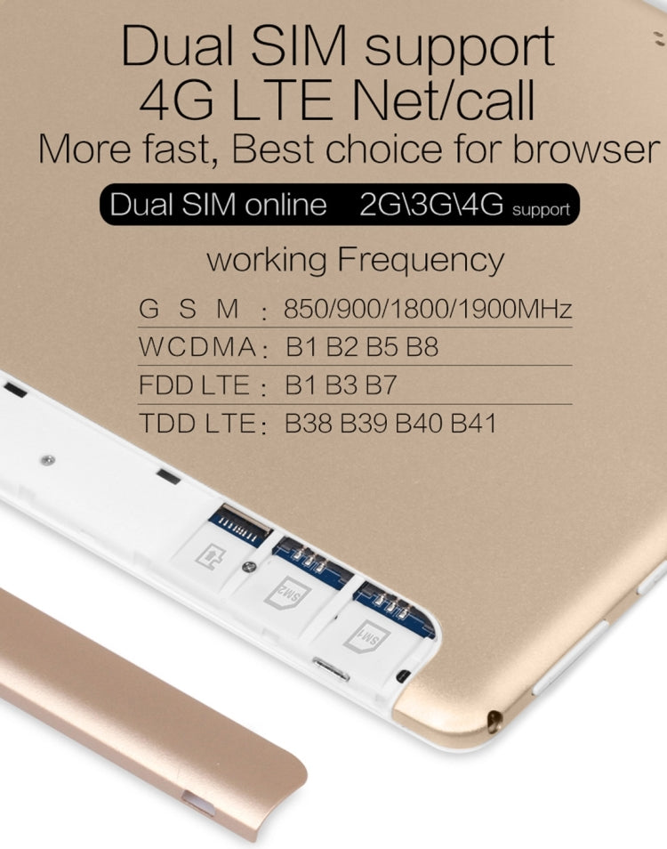 VOYO Q101 4G Call Tablet, 10.1 inch, 2GB+32GB, Android 6.0 MT6753 Octa Core 1.5GHz, Network: 4G, Support OTG & GPS  & Dual SIM & Bluetooth & WiFi(Gold)