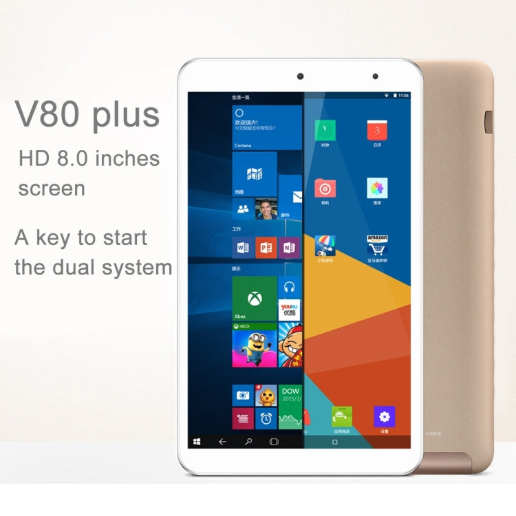 ONDA V80 Plus Dual OS Tablet, 8.0 inch, 2GB+32GB, CE / FCC / ROHS / WEEE Certificated, Dual Camera, Windows 10 Home + Android 5.1 Dual OS, Intel Cherry Trail X5-Z8350 1.84GHz, RAM: 2GB(Champagne Gold)