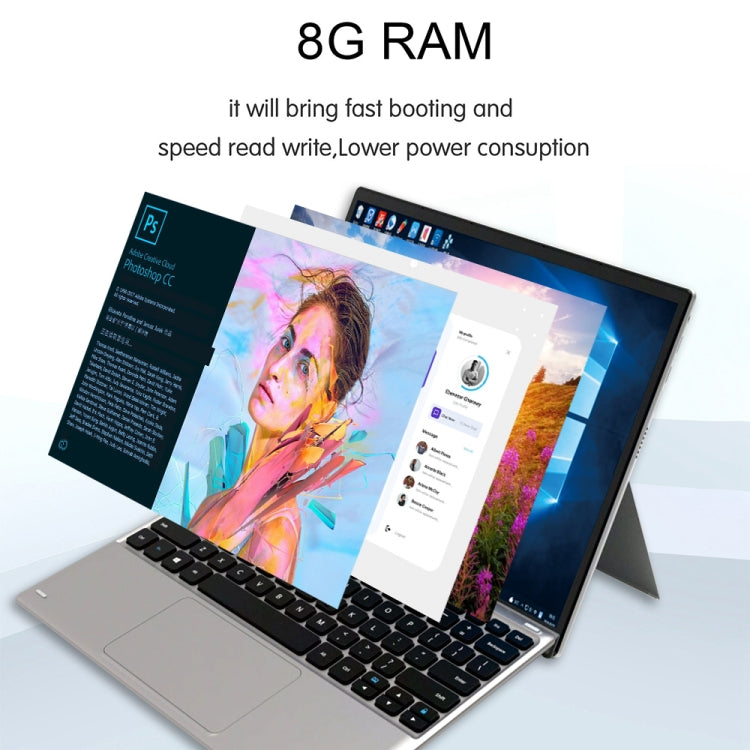 HSD1230 2 in 1 Tablet PC, 12.3 inch, 8GB RAM, Windows11 Intel Celeron N4125 Quad Core 2.0-2.7GHz, with Keyboard, Support Bluetooth & WiFi & TF Card, US Plug