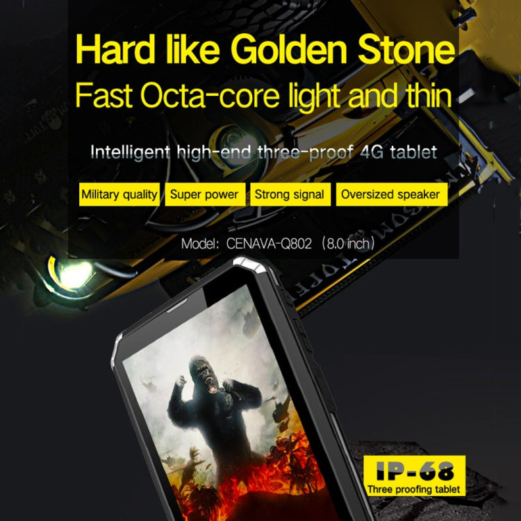 CENAVA-Q802 Triple Proofing Tablet PC, 8.0 inch, 4GB+64GB, Support Google Play, 4G Phone Call, IP68 Waterproof Shockproof Dustproof, Android 9.0, MTK6762 Octa Core 2.0GHz, Support OTG/GPS/NFC/WiFi/BT/TF Card(Black)
