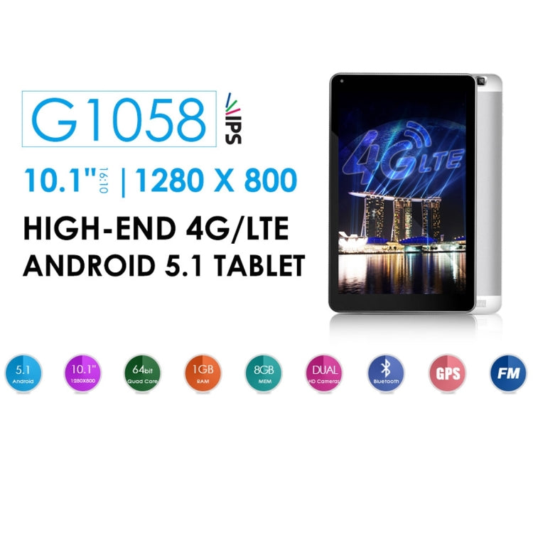 azpen G1058, 10.1 inch, 1GB+8GB, 4G Phone Call, Android 5.1 MTK8735 Quad Core up to 1.3GHz, Google Play, OTG, WiFi(Silver)