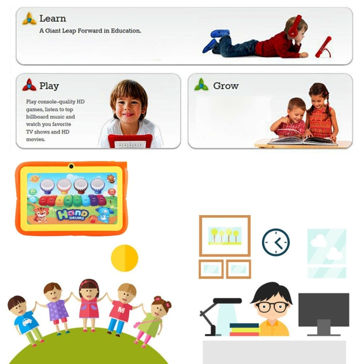 Kids Education Tablet PC, 7.0 inch, 512MB+8GB, Android 4.4 Allwinner A33 Quad Core, WiFi / Bluetooth