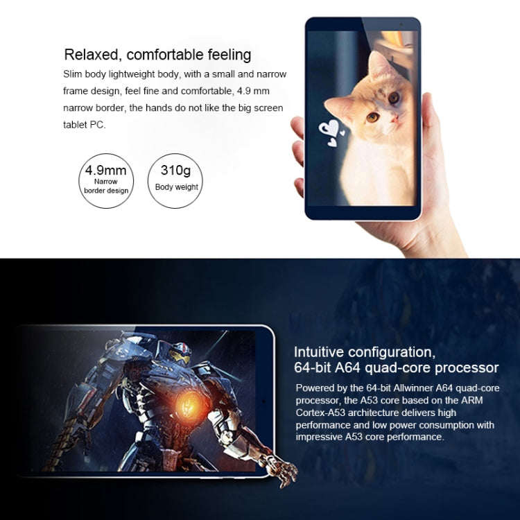 ONDA V80 Tablet Basic Edition, 8 inch, 2GB+16GB, CE Certificated, Android 7.0, Allwinner A64 Quad Core 1.3GHz, Support 128GB TF Card, WiFi, Bluetooth