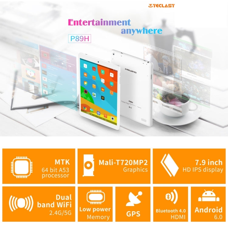 Teclast P89H Tablet PC, 7.85 inch, 1GB+16GB, Android 6.0 MTK8163 Quad Core A53 1.3Ghz, Support GPS & HDMI & TF Card & Bluetooth & Dual Band WiFi(White)