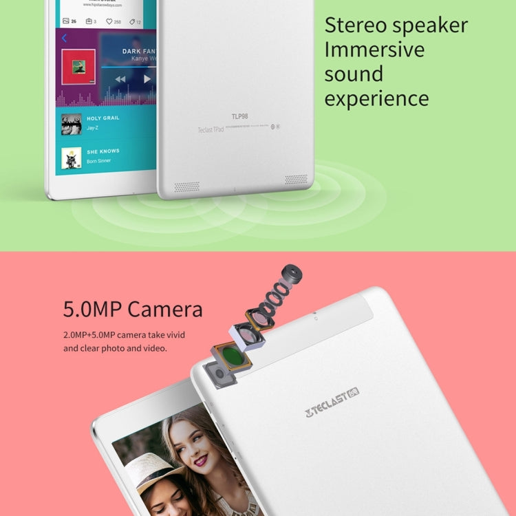 Teclast TLP98 3G Call Tablet, 9.7 inch, 2GB+32GB, Android 4.4 MT6582 Quad Core 1.3GHz, Network: 3G, Support OTG & GPS & Dual SIM & Bluetooth & WiFi (White + Silver)