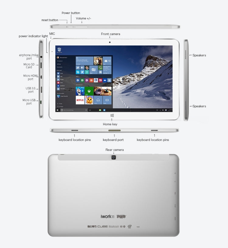 Cube iwork11 i16-T Flagship, 10.6 inch, 4GB+64GB, 2 in 1 Tablet, Windows 10.0 Intel Atom X5-Z8350 1.44GHz-1.92GHz, HDMI, WiFi, BT, without Keyboard(White)