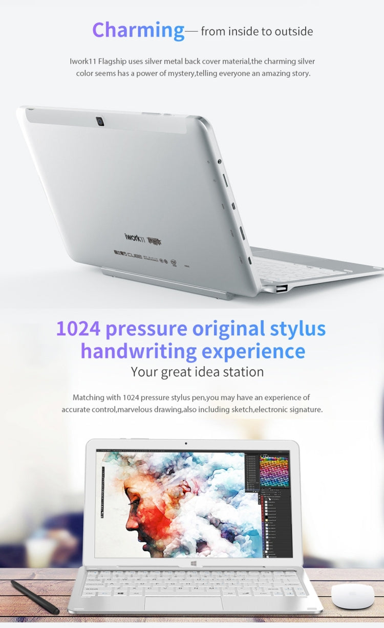 Cube iwork11 i16-T Flagship, 10.6 inch, 4GB+64GB, 2 in 1 Tablet, Windows 10.0 Intel Atom X5-Z8350 1.44GHz-1.92GHz, HDMI, WiFi, BT, without Keyboard(White)