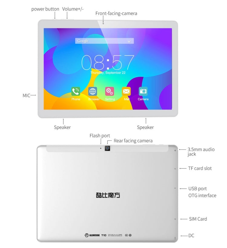 Cube T10 Tablet PC, 2GB+32GB, 4G Phone Call, 10.1 inch Android 6.0 MTK8783 Octa Core up to 1.3GHz, OTG, WiFi, BT, FM, GPS(White)