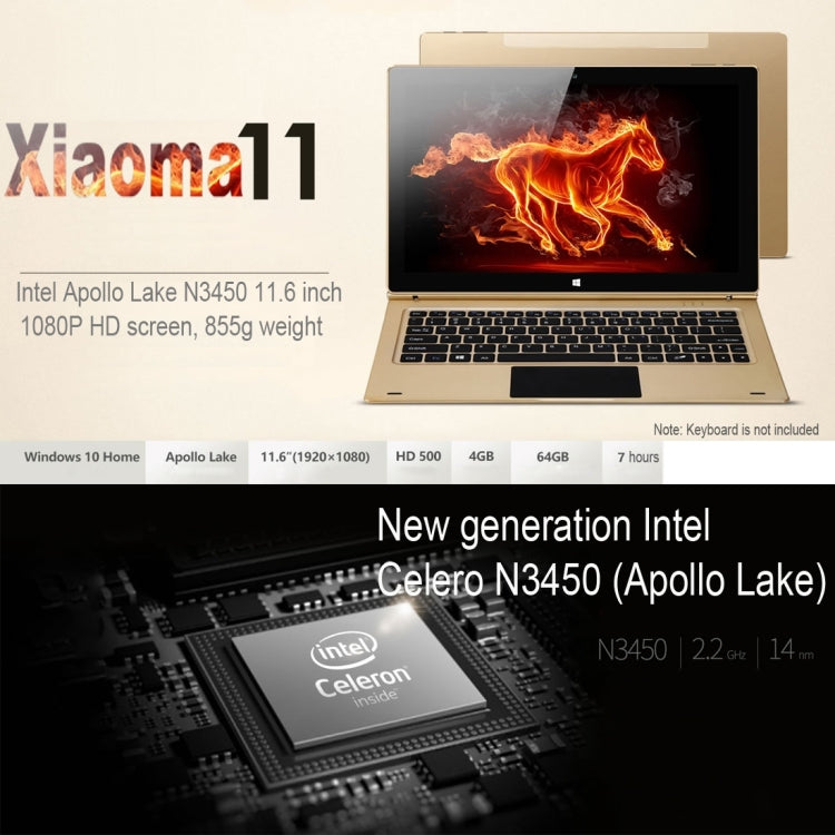 ONDA Xiaoma 11, 11.6 inch, 4GB+64GB, CE / FCC / ROHS / WEEE Certificated, Windows 10 Home Intel Celeron Apollo Lake Quad Core up to 2.2GHz, Support 256GB TF, WiFi, BT, 4K Video Playback, HDMI(Gold)