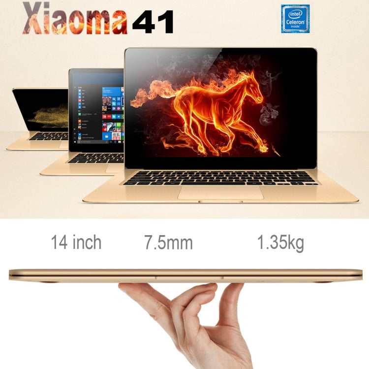 ONDA Xiaoma 41, 14 inch, 4GB+64GB, CE / FCC / ROHS / WEEE Certificated, Windows 10 Home Intel Celeron Apollo Lake Quad Core up to 2.2GHz, Support 256GB TF, WiFi, BT, 4K Video Playback, HDMI(Gold)