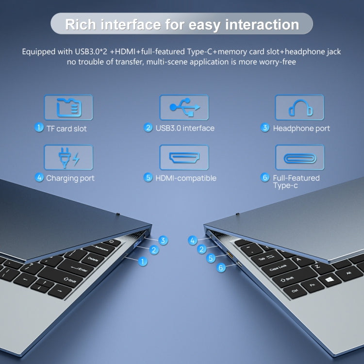 F22 Laptop, 13.5 inch, 8GB+256GB, Fingerprint Unlock, Windows 10 OS, Intel Core i3-1005G1 Dual Core 1.2-3.4Ghz, 2K Full HD Srceen, Support TF Card & Bluetooth & WiFi, US Plug (Grey)