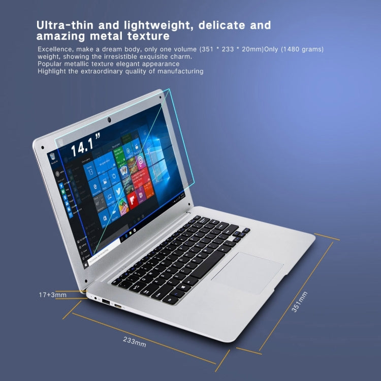 PiPO W9 Pro Laptop, 14.1 inch, 4GB+64GB, Windows 10, Intel Cherry Trail Z8350 Quad Core up to 1.92GHz, WiFi, HDMI, Bluetooth(Silver)