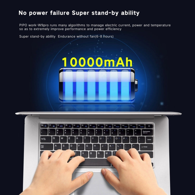 PiPO W9 Pro Laptop, 14.1 inch, 4GB+64GB, Windows 10, Intel Cherry Trail Z8350 Quad Core up to 1.92GHz, WiFi, HDMI, Bluetooth(Silver)