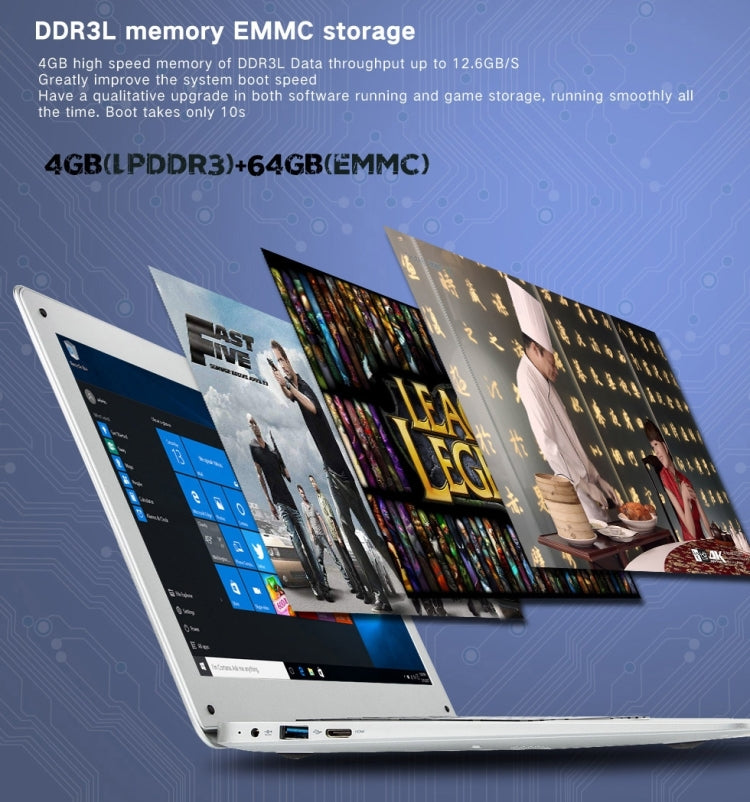 PiPO W9 Pro Laptop, 14.1 inch, 4GB+64GB, Windows 10, Intel Cherry Trail Z8350 Quad Core up to 1.92GHz, WiFi, HDMI, Bluetooth(Silver)